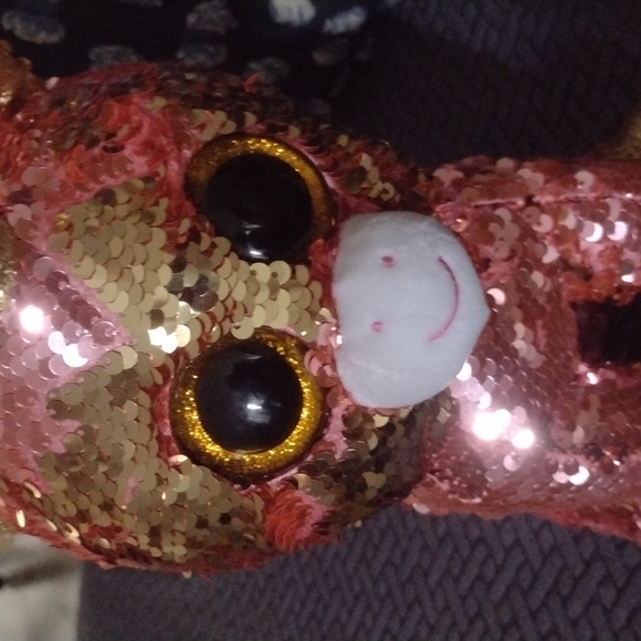 Sunset  Beanie Boo FLIPPABLES: SUNSET -Shiny Coral/Gold Sequined Unicorn 11" - Picture 5 of 6